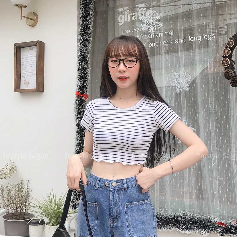 [Mã WASKT410K giảm 10K đơn 50K] Áo thun tay ngắn crop cuốn biên ulzzang thời trang nữ Fmstyle Saigon 20TU11T371306