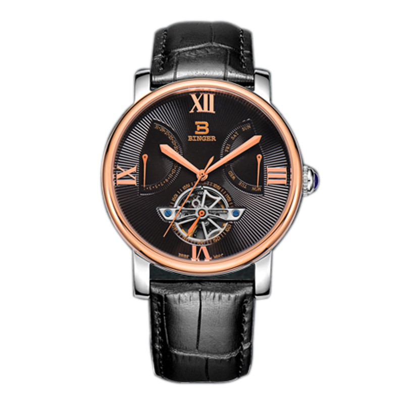 Đồng hồ cơ lộ máy Skeleton vân rẻ quạt Binger BG63