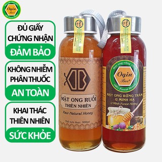 [Combo 2 Chai 300ml] Mật ong ruồi + Mật ong rừng U Minh, Khai thác CHUẨN THIÊN NHIÊN 100%, OGINBEE