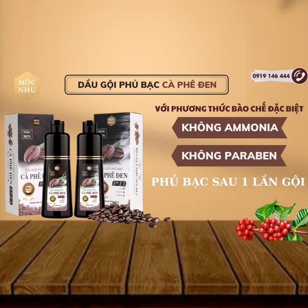 Combo Dầu Gội Phủ Bạc Cà Phê Đen Mộc Nhu và Dầu Gội Cỏ Mực Mè Đen Mộc Nhu Phủ Đen Tóc Bạc Sau 5 Phút Gội Tại Nhà