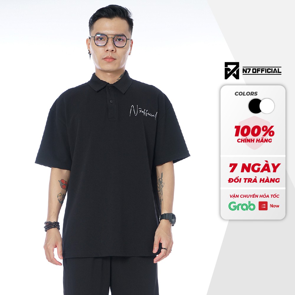 Áo thun POLO N7 CHỮ KÝ Unisex phông trơn Basic Tee nam nữ tay lỡ oversize form rộng Hàn Quốc