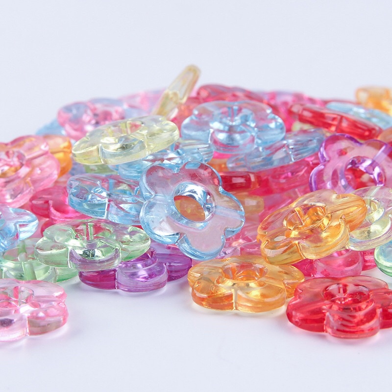 Hạt nhựa hoa acrylic trong nhiều màu xỏ lỗ 2 đầu làm vòng trang sức