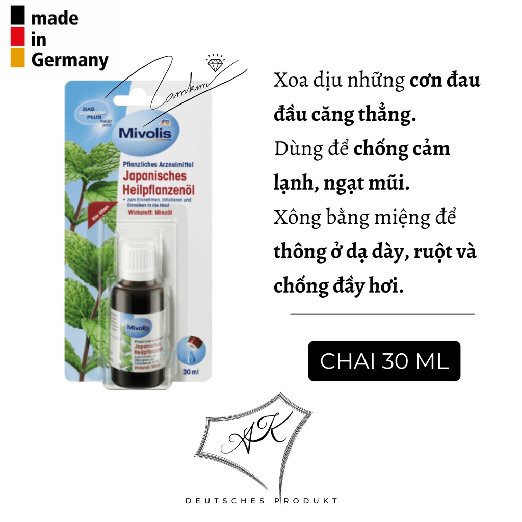 Tinh dầu bạc hà Mivolis nhiều công dụng - Nội địa Đức - 30ml