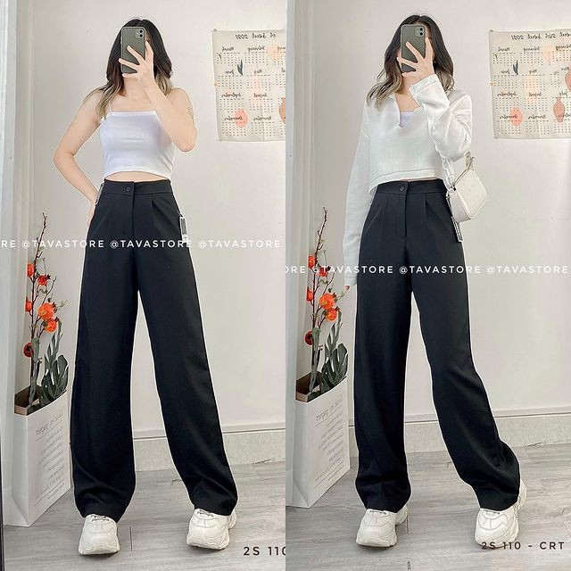 Quần Tây Ống Rộng Culottes Nữ Loại Nút Trước Hoặc Dây Kéo Sau