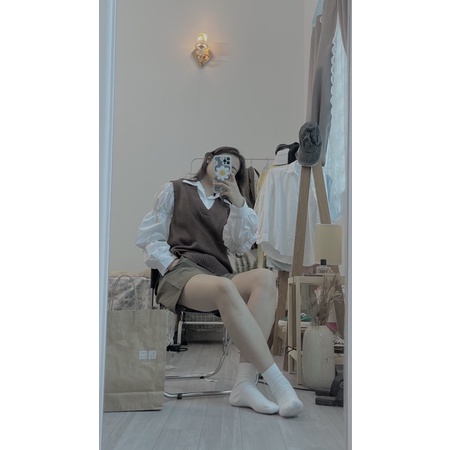 Áo gile len mỏng phom rộng dài ulzzang Hàn Quốc