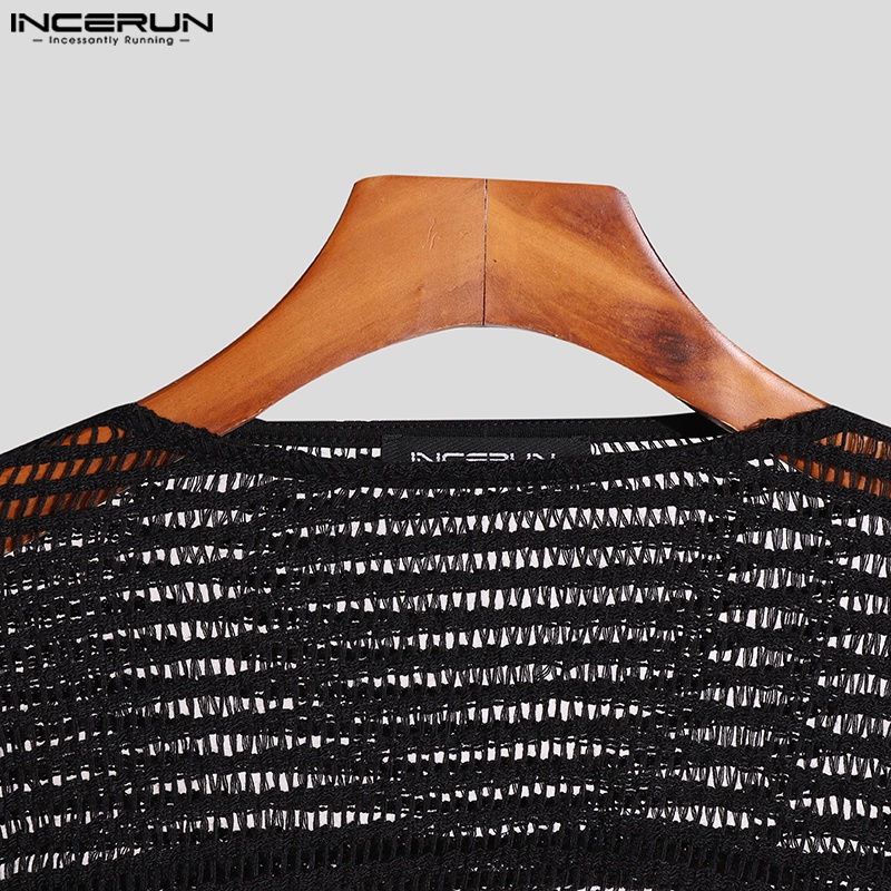 Áo thun lưới INCERUN tay dài thắt nơ bướm gợi cảm cho nam