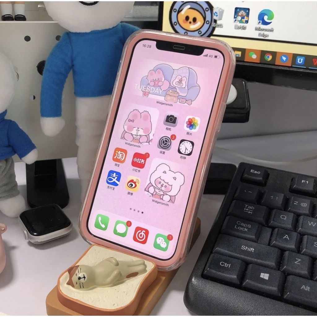 Ốp điện thoại hồng phấn trong suốt 2 trong 1 chống rơi thích hợp cho iPhone 13 promax i11 8plus/xs/xr