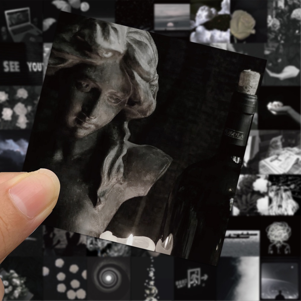 Set 50 miếng dán chống thấm nước họa tiết Graffiti màu trắng đen trang trí máy tính/máy tính/điện thoại