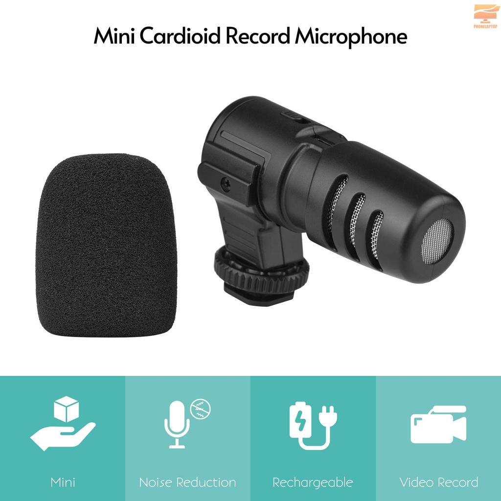 Lapt On-camera Cardioid Video Record Microphone with 3.5mm Monitoring Jack Volume Control Foam Windshield 1/4-inch Cold Shoe Mount with Built-in 110mAh Battery for DSLR Camera Recording