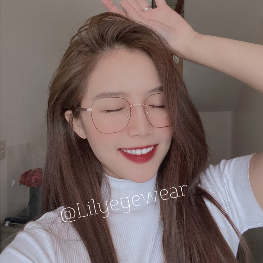Gọng kính thời trang nam nữ LILYEYEWEAR mắt vuông kim loại thanh mảnh giả cận 1017