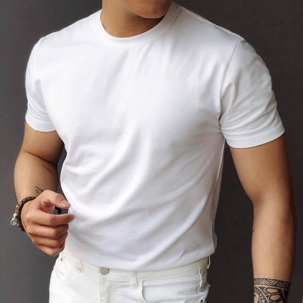 Áo T-Shirt Nam Trắng Mịn Cổ Tròn Dáng Ôm