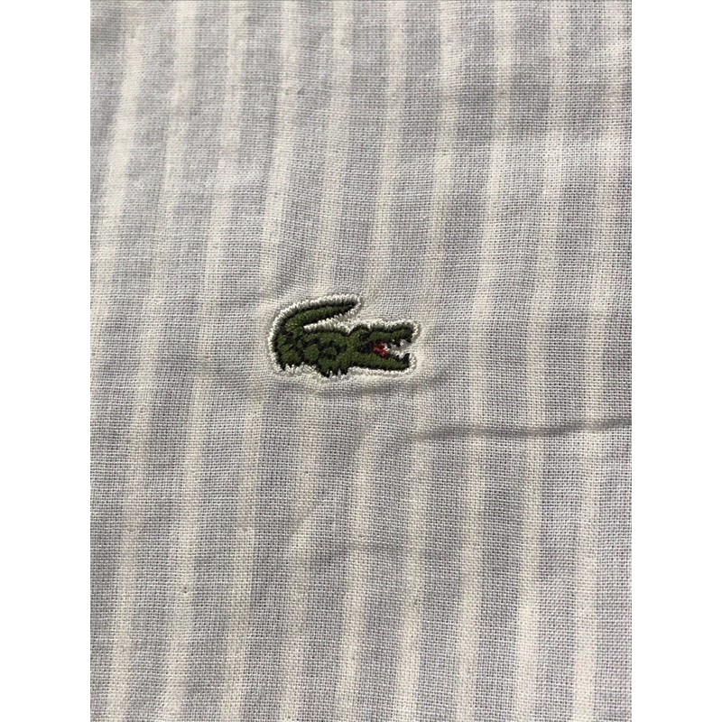 Áo sơ mi dài tay hiệu Lacoste màu trắng sọc caro size 95