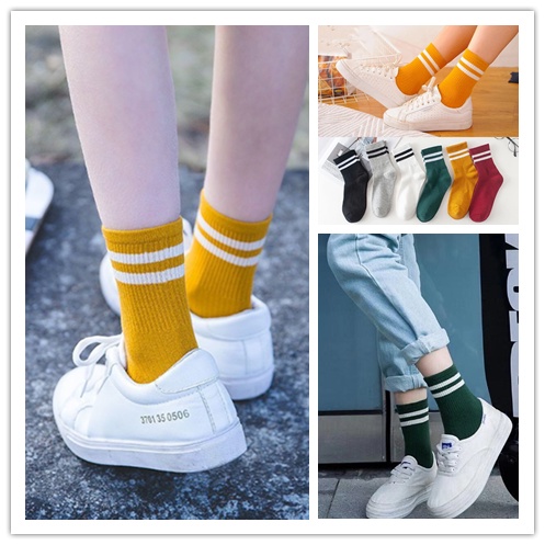 Cod Hàng Có Sẵn Vớ Ống Mùa Hè Thu Kẻ Sọc Song Song Nhiều Màu Sắc Phong Cách Hàn Quốc Dễ Thương Cho Nữ Sinh