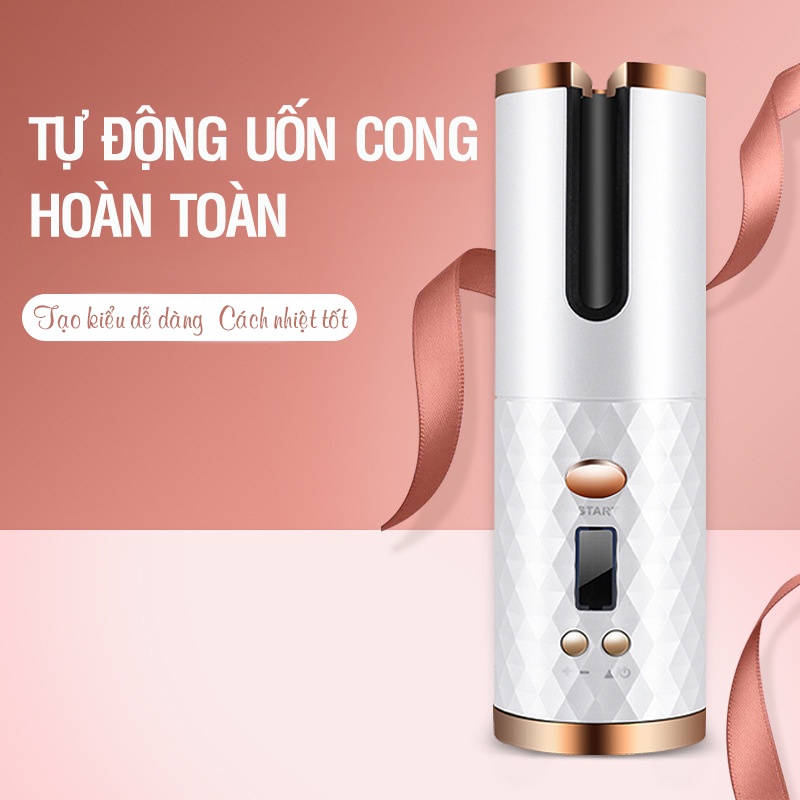 Máy Uốn Tóc Tự Động June Nice cắm Sạc USB, Màn hình LCD Thông Minh lượng pin lên đến 5000mAh