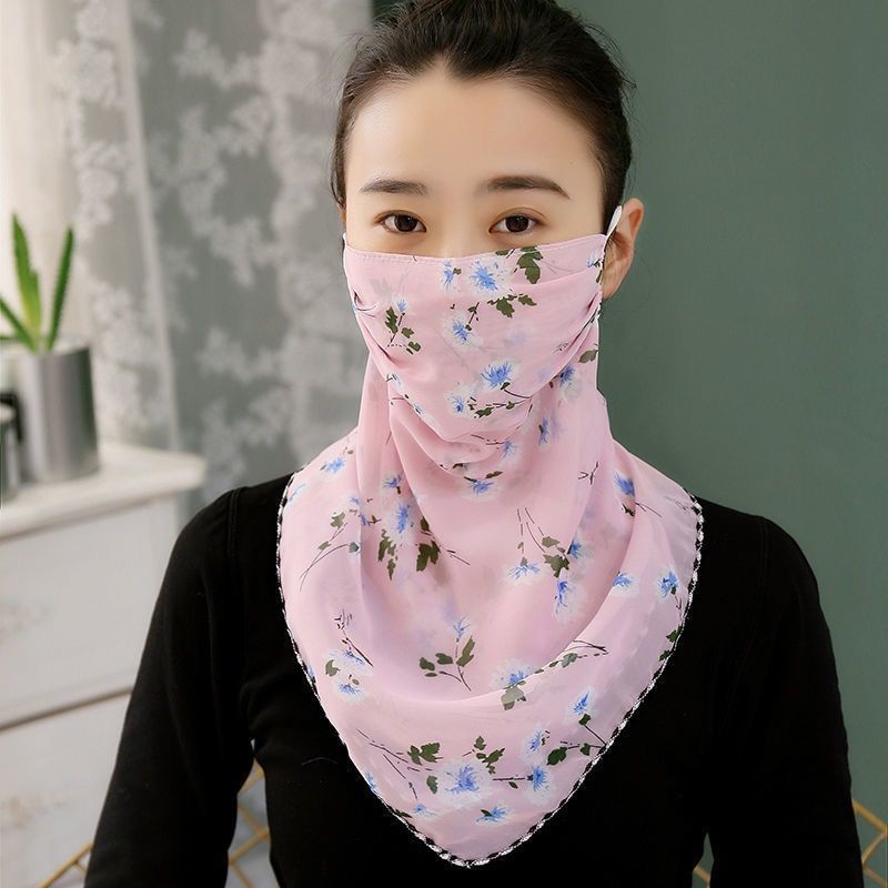 Ice silk sunscreen mask summer thin female bib neck guard veil cycling cover face breathable anti-ultraviolet ear-hanging mask