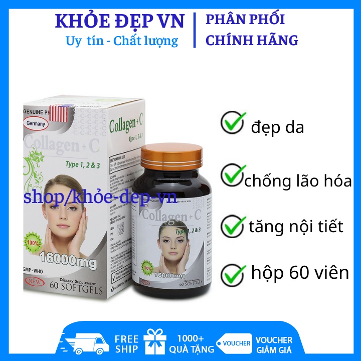 Viên uống đẹp da Collagen +C bổ sung Vitamin A E C giảm nám , tàn nhang ,sạm da Hộp 60 viên HSD 2024, collagen xoăn