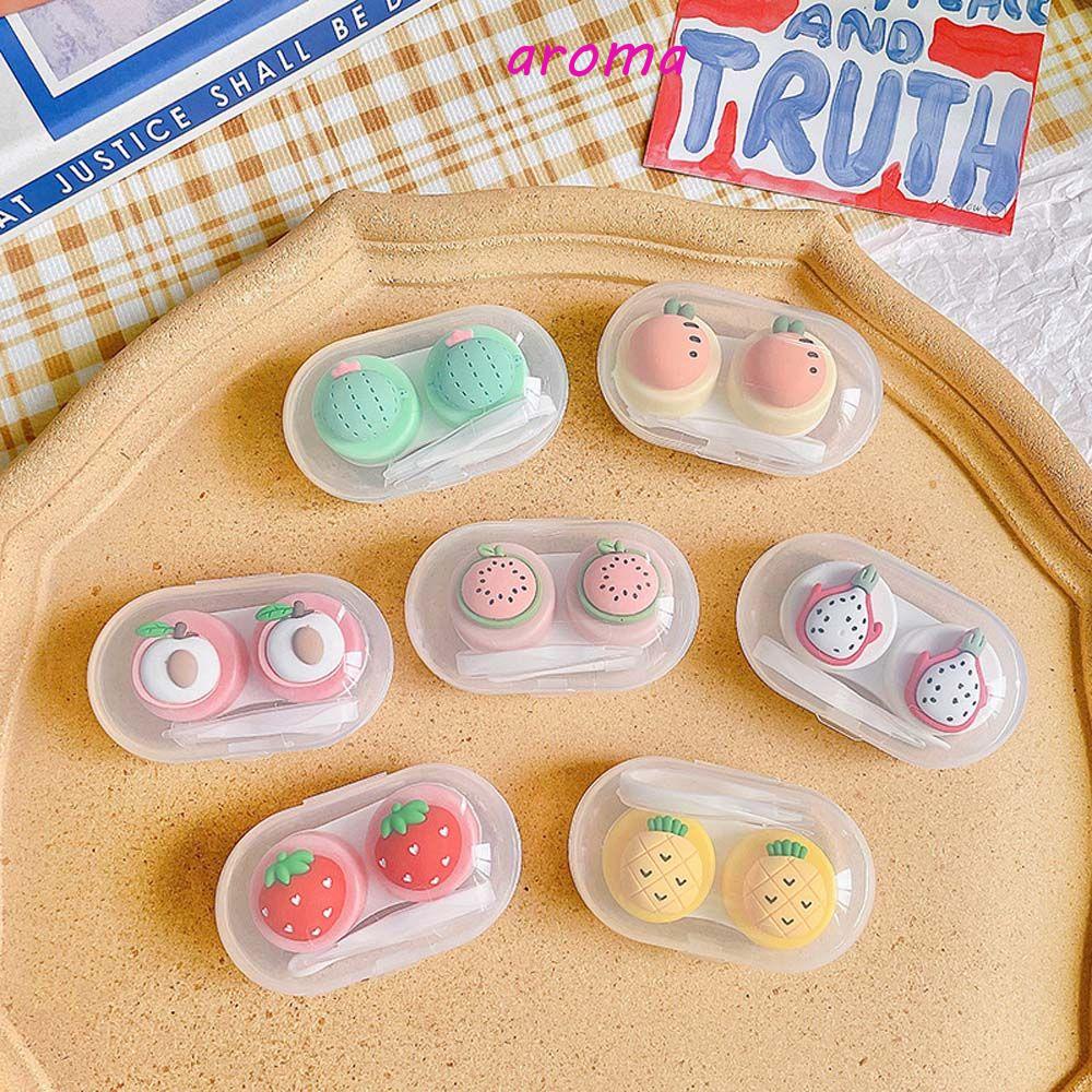 Hộp Đựng Kính Áp Tròng Trong Suốt Kèm Nhíp Hình Chữ Nhật In Họa Tiết Hoạt Hình Dễ Thương