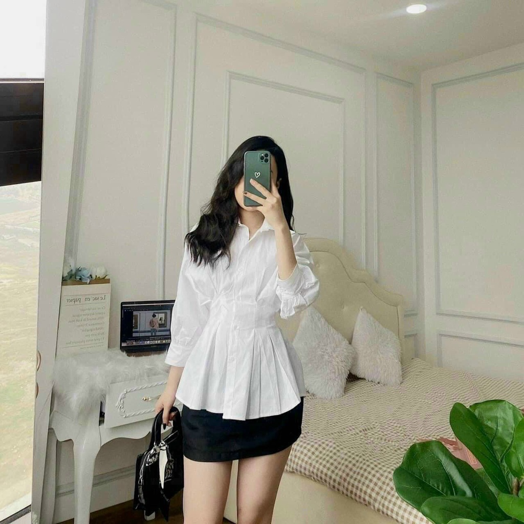 Áo Sơ Mi Nữ chiết eo tôn dáng sang chảnh vintage hàn quốc cao cấp trơn 3301 kozoda SM135