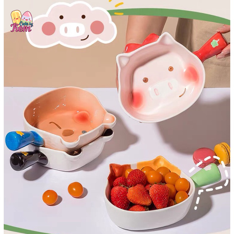 Tô sứ ăn mì, tô có nắp có quai cầm, cốc sứ cao cấp hình mèo thỏ gấu dễ thương