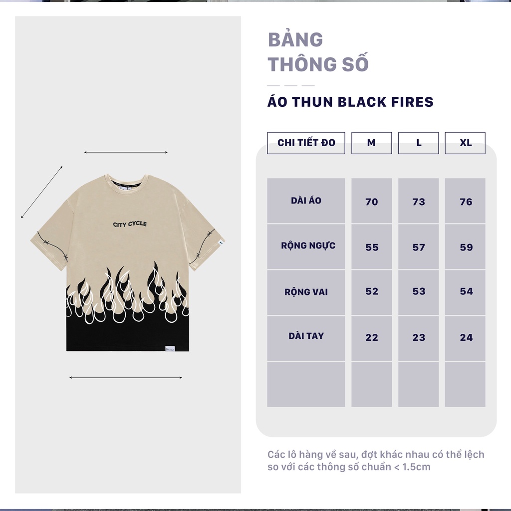 Áo thun local brand Black Fires City Cycle in lửa oversize nam nữ form rộng