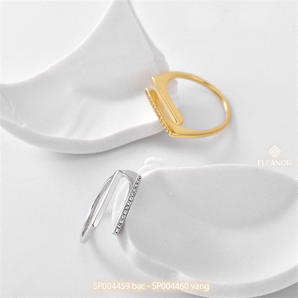 Nhẫn nữ hở bạc 925 Eleanor Accessories đính đá mặt thanh ngang basic phụ kiện trang sức 4459