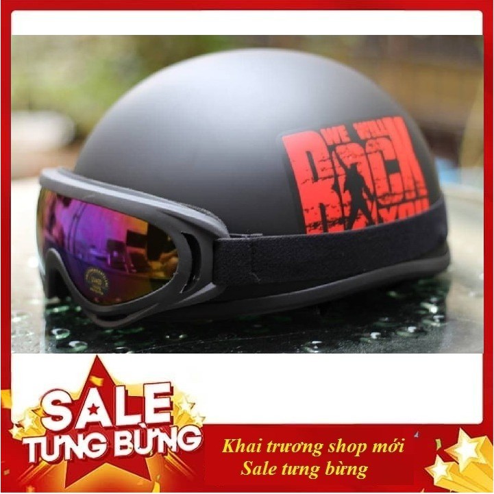 Kèm Kính- Mũ Bảo Hiểm Nửa Đầu Teem Rock, Nón Phượt 1/2