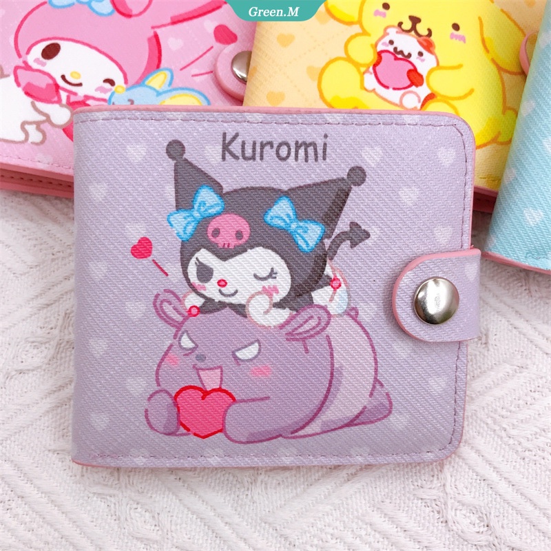 SANRIO Ví Da PU Ngắn Nhiều Ngăn Đựng Thẻ Mini In Hình Nhân Vật Hoạt Hình Kuromi Hello Kitty