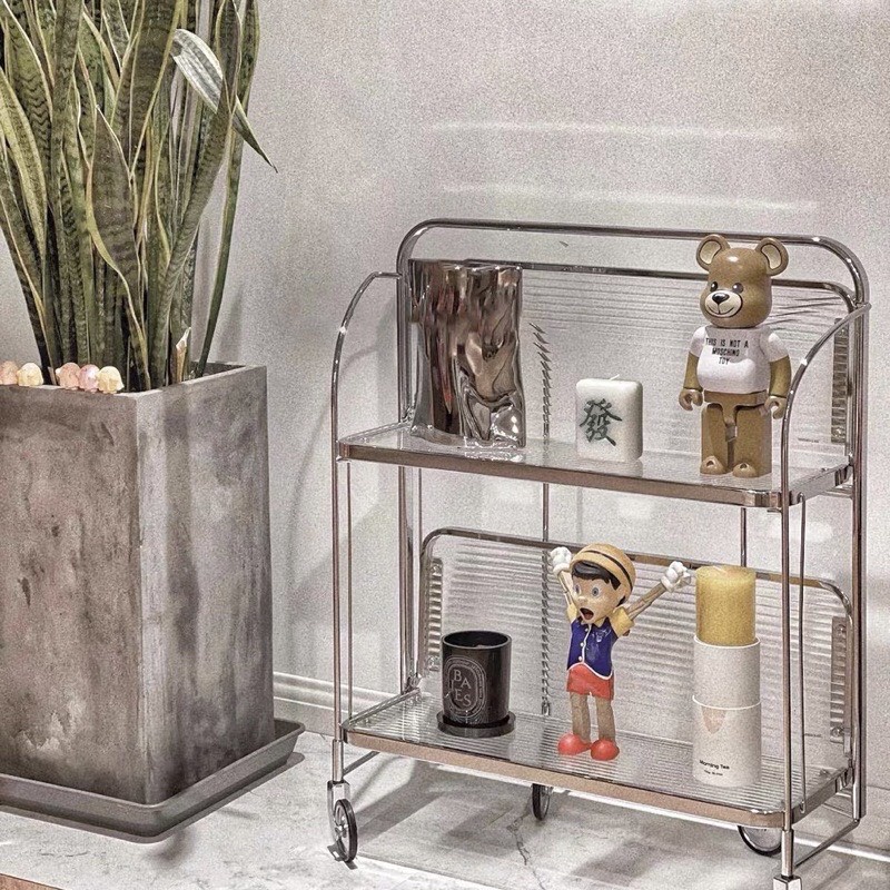 Kệ hàn quốc xe đẩy có bánh Decor phòng sang trọng kiểu Hàn Quốc - kính cường lực cao cấp/hiện đại