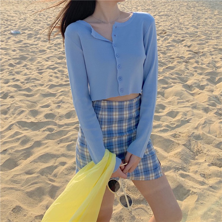 Áo khoác cardigan dệt kim ngắn ôm dáng dài tay phong cách Hàn Quốc 33093