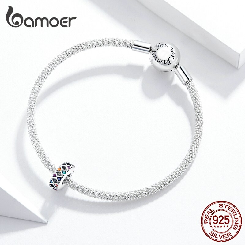 Hạt Charm Bamoer SCC1659 Thiết Kế Đơn Giản NhIều Màu Sắc Bằng Bạc 925 Thật Dùng Cho Vòng Tay Kiểu Rắn