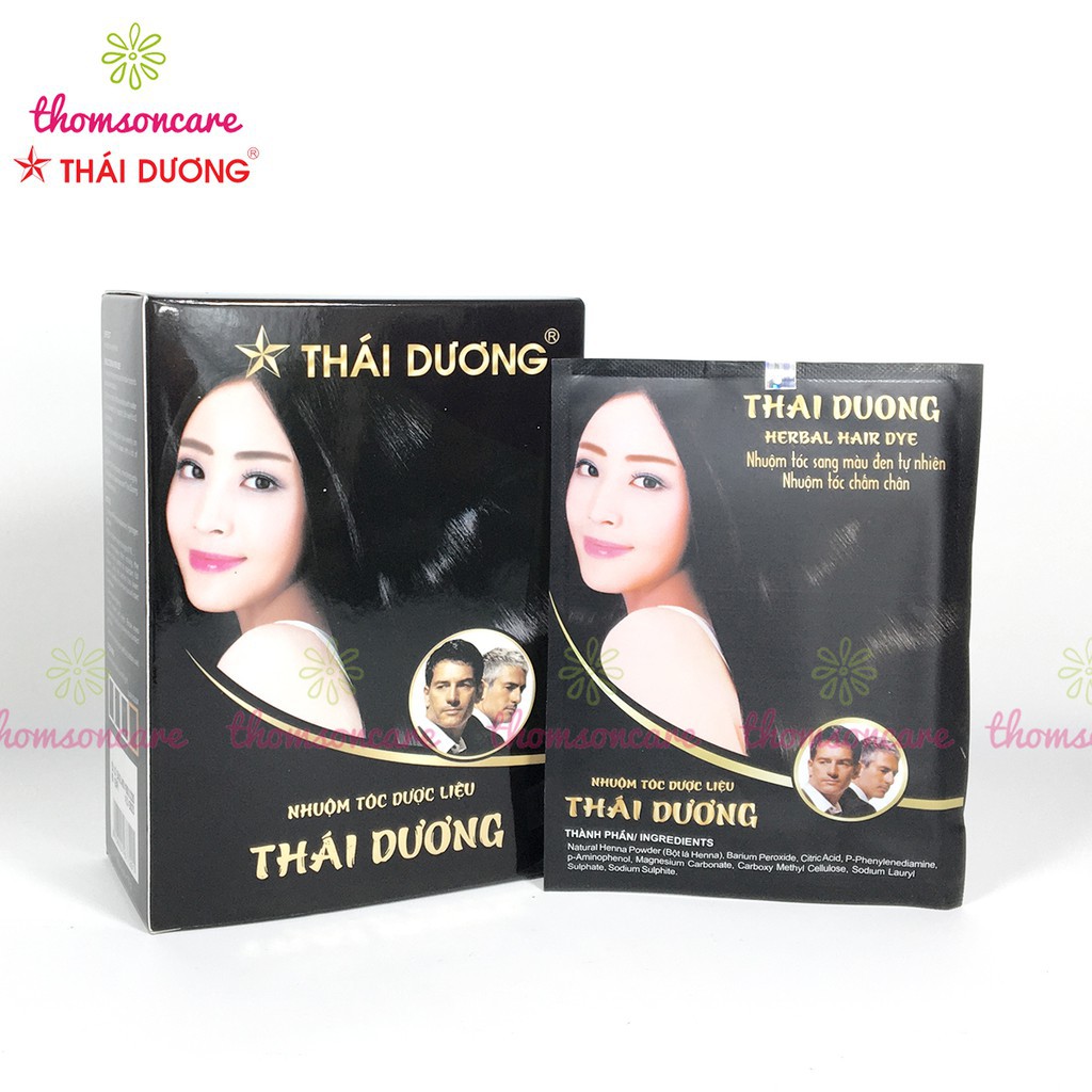 [ Hàng Hot ] Nhuộm đen tóc thảo dược Thái Dương từ dược liệu Hộp 5 gói từ bột lá henna, an toàn cho tóc và da đầu