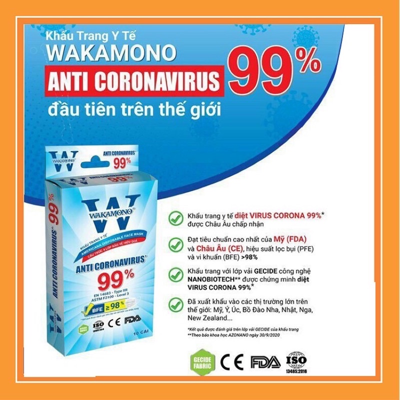 [Chính hãng] Hộp 10 cái khẩu trang diệt khuẩn Wakamono