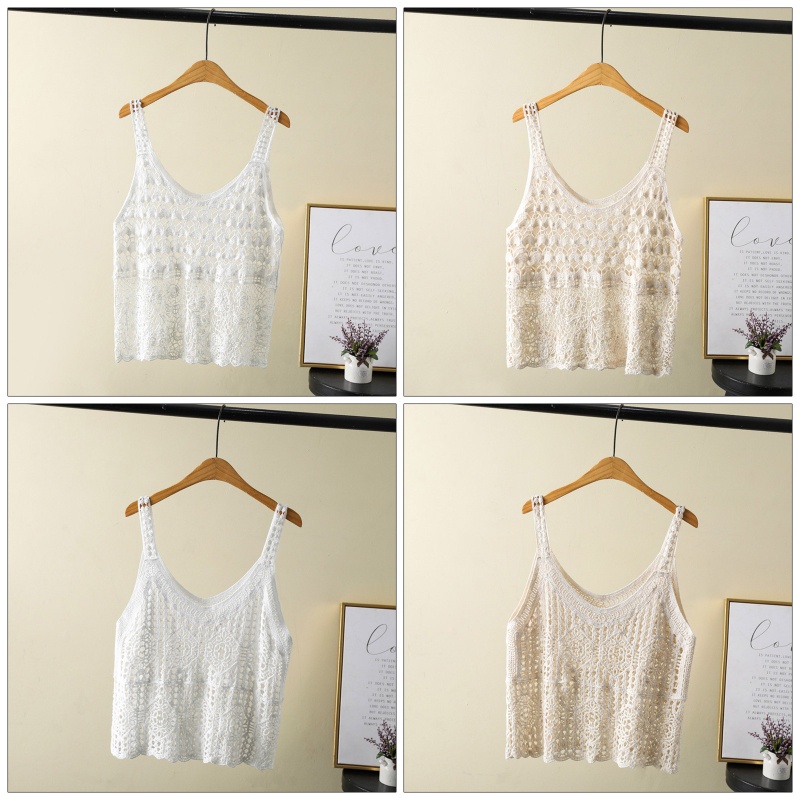 Brroa Áo Dệt Kim Chui Đầu Không Tay Dáng Rộng Cổ Chữ V Viền Gợn Sóng Phong Cách Boho Thời Trang Đi Biển Cho Nữ