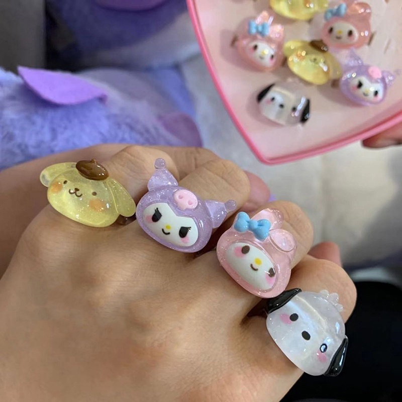 Sanrio Nhẫn Hở Họa Tiết Hoạt Hình Melody Kuromi Dễ Thương Dùng Làm Quà Tặng