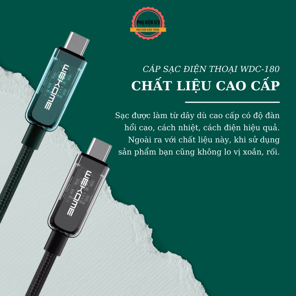 Dây cáp sạc nhanh 20W Type c -LN WEKOME WDC181 chất liệu dây dù tích hợp sạc nhanh 20W