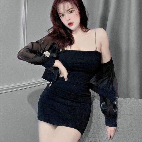 Áo Khoác Nữ Croptop Tay Dài  Voan Kiếng