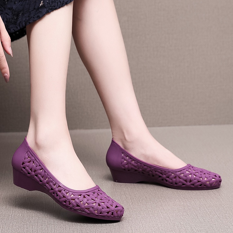 Giày Sandal Bít Mũi Bằng Nhựa Pha Lê Màu Trơn Khử Mùi Chống Trượt Thời Trang Mùa Hè Hàng Ngày Dành Cho Nữ