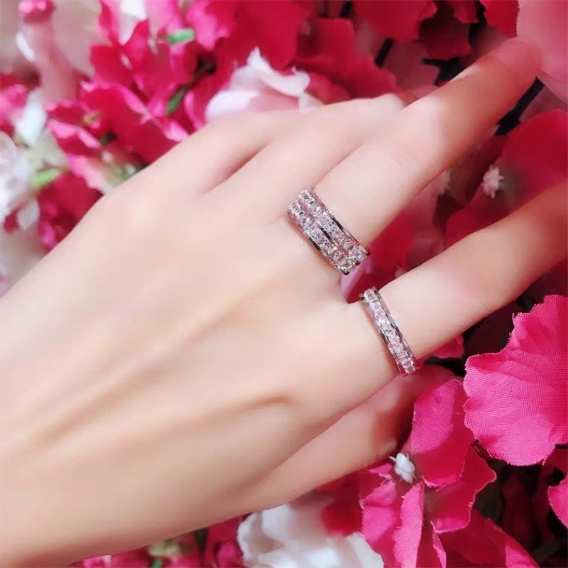 Nhẫn Đôi Cặp Nam Nữ Titan Màu Bạc Không Gỉ Đen CK Carti Đính Đá Zircon Sáng Đẹp Ring House