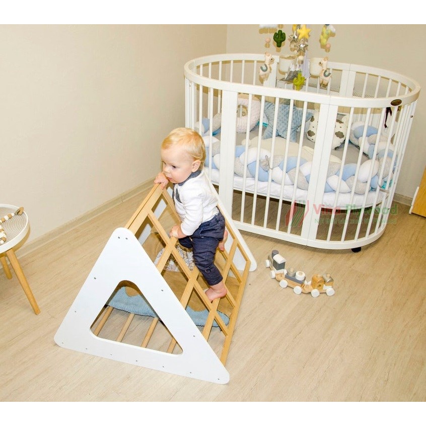 Bộ thang leo tam giác Montessor cho trẻ 0 tới 3 tuổi, chất liệu gỗ plywood an toàn cho bé, thương hiệu Vinaplywood