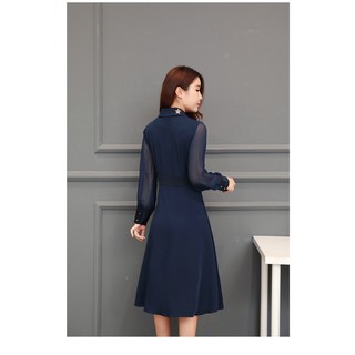 ĐẦM XÒE TAY VOAN DÁNG DÀI CỔ VEST CHO NỮ TRUNG NIÊN THÊM XINH ĐẸP D250