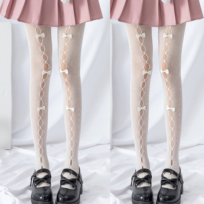 Quần Tất Lưới Đính Nơ Phong Cách Lolita Cho Nữ