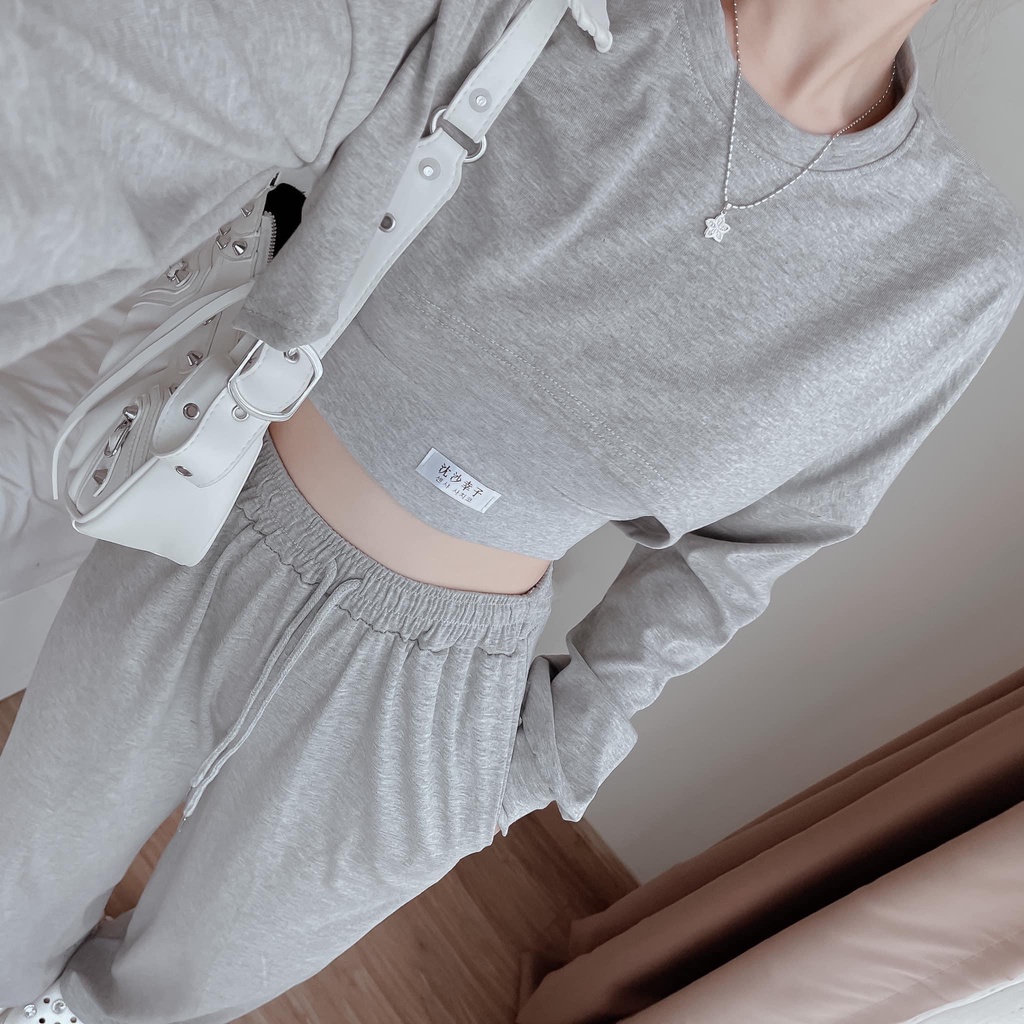 Set bộ đồ nữ tay dài croptop mix áo bra siêu xinh phối quần suông với các tone màu cute nổi bật dành cho các nàng yêu