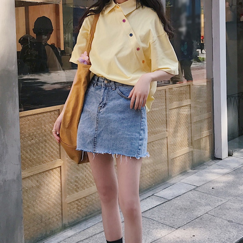 Áo thun tay ngắn dáng rộng màu sắc đơn giản quyến rũ cho nữ