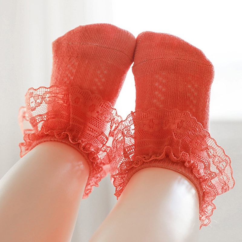 Vớ Cotton Mềm Phối Ren Lưới Thoáng Khí Dành Cho Bé Gái