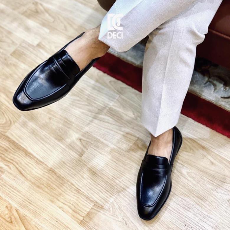 Giày lười nam loafer da công sở màu đen đế cao su DECI Dx15 -h91