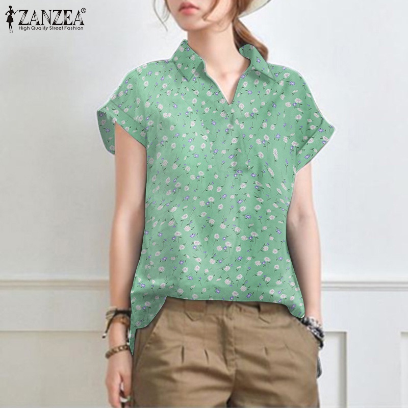 Áo sơ mi ZANZEA dáng rộng ngắn tay in hoa thời trang retro nữ tính