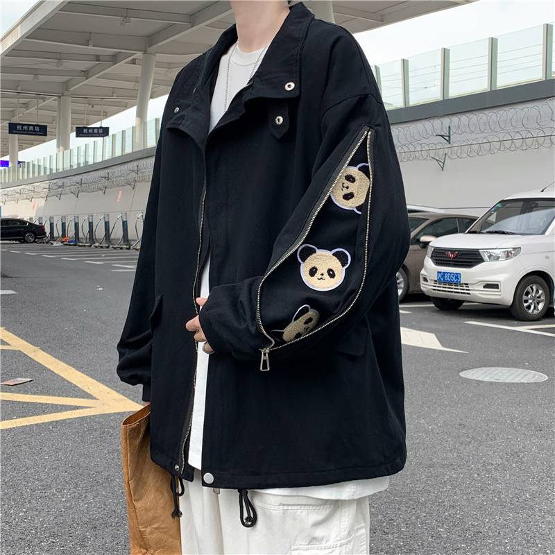 Áo bomber nam bigsize thời trang ulzzang hàn quốc, áo khoác nam bóng chày tay cách điệu gấu trúc đi chơi đi học unisex