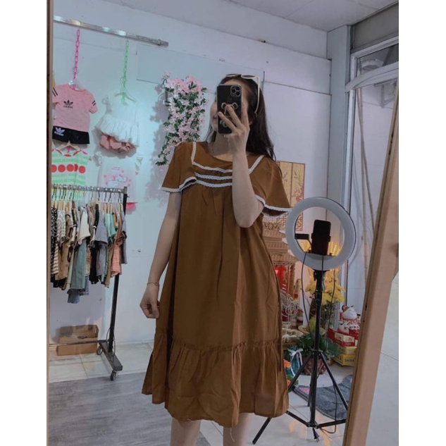 (Bigsize đến 100kg) Váy bầu Bigsze hàng thiết kế phối cổ trắng siêu sang