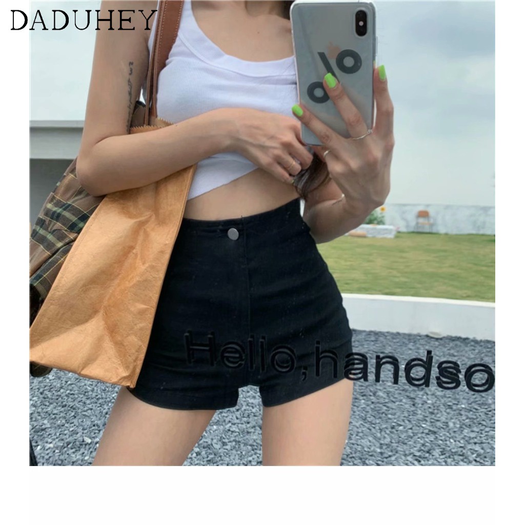 Quần Short Jean Lưng Cao Ôm Dáng Co Giãn Tốt Cỡ Lớn Phong Cách Âu Mỹ Thời Trang Cho Nữ