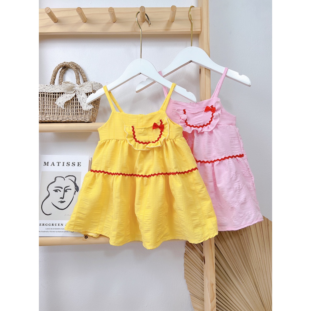 Váy 2 dây cho bé gái túi ngực xinh xắn từ 8-20kg
